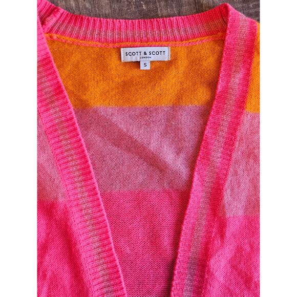 Scott & Scott London pink rainbow open cashmere cardigan Womens small bright - Picture 2 of 7